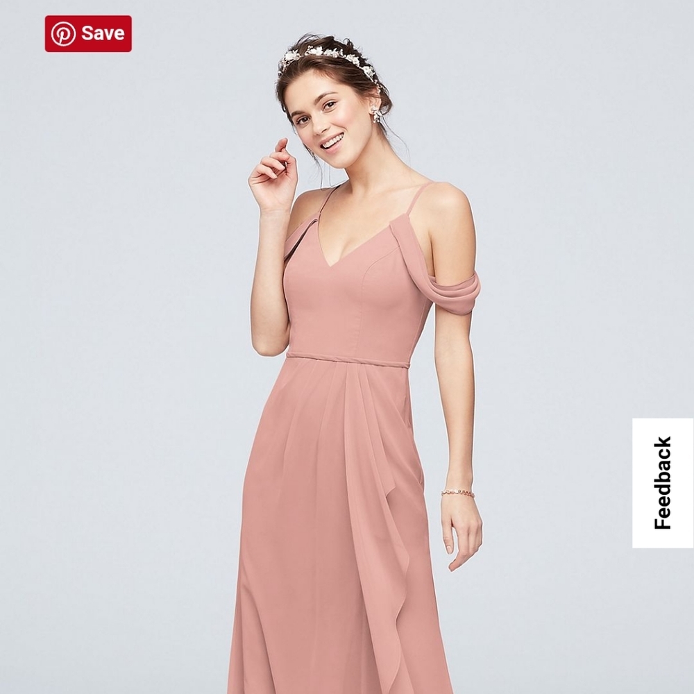 David's Bridal Off-the-Shoulder Bridesmaid Dress w/ Cascade Ballet Pink Size 6